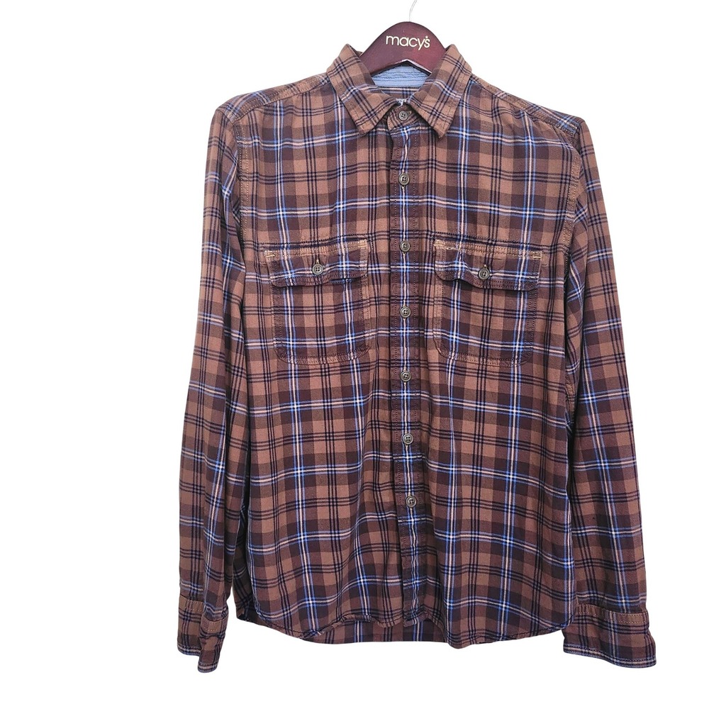 Gap Jeans Flannel Shirt Mens Medium Brown Plaid Long Sleeve Button Down Cotton